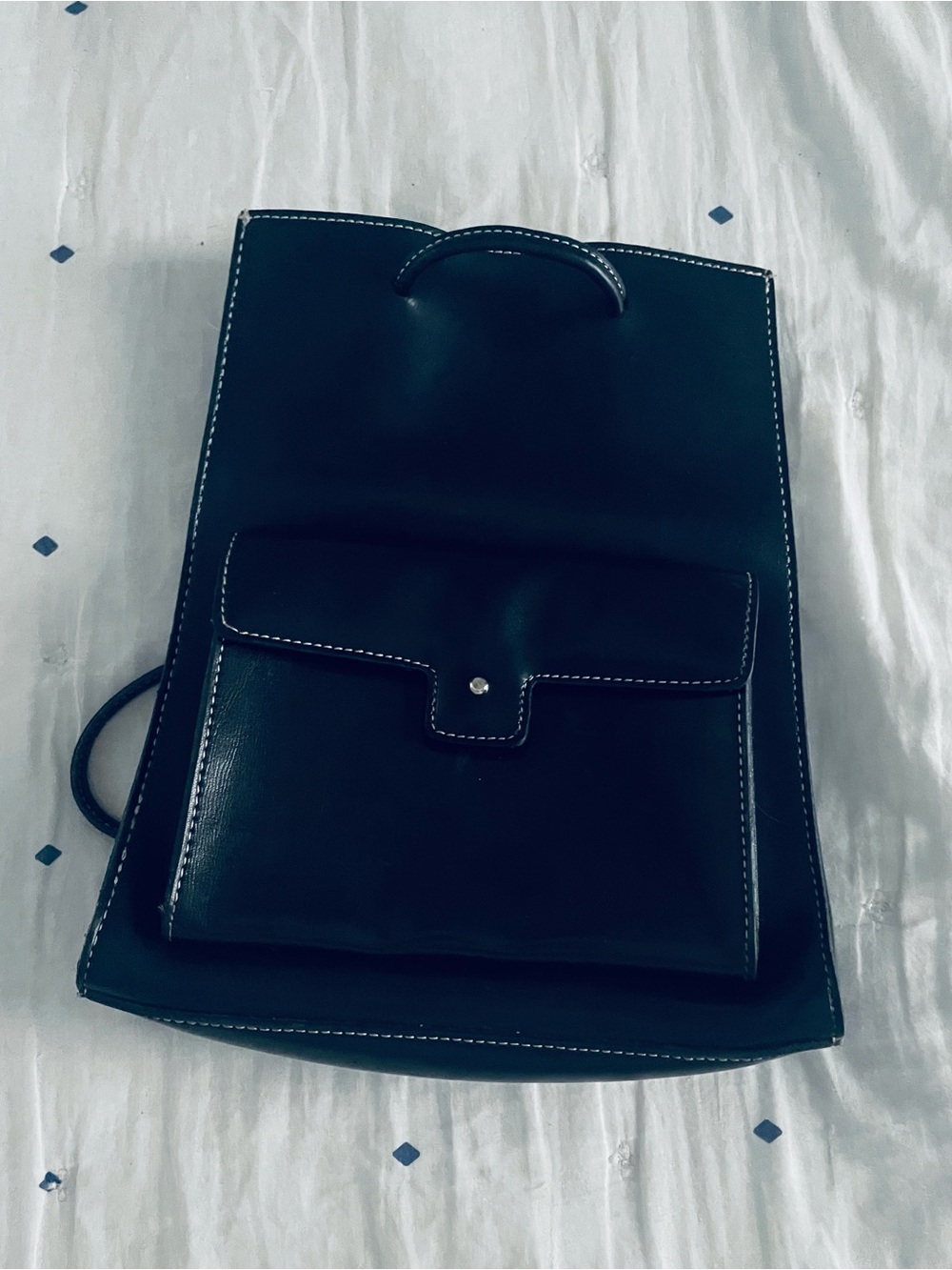 Mondani Black Leather Backpack with White Contrast Stitching